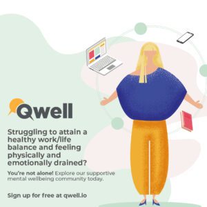 Illustration of woman looking forward with images of devices around her