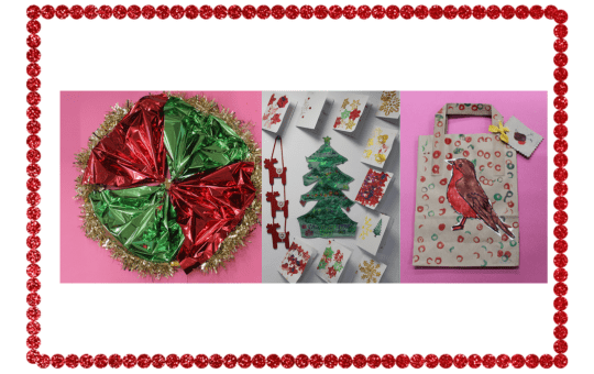 Christmas decorations, cards and gift bag created by CPA students