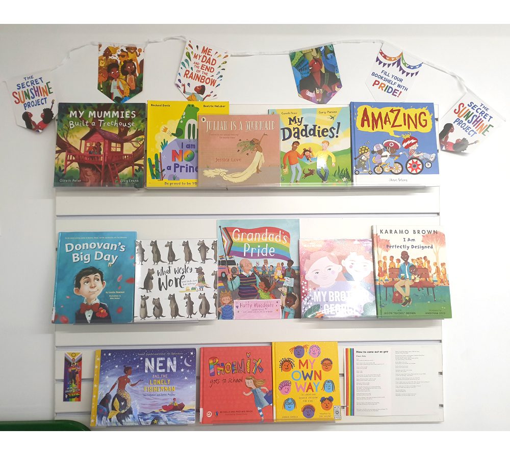 A display of books for Pride in the library