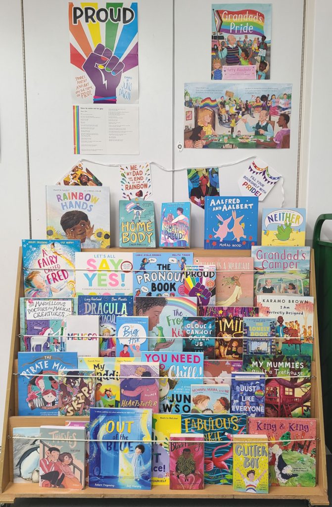 Library book display for Pride 2024