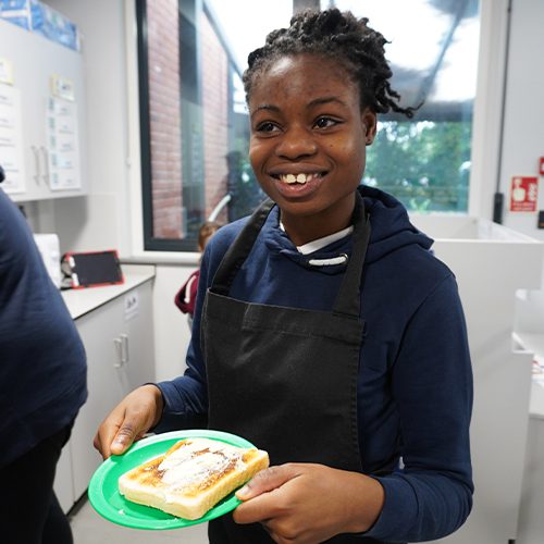 Making toast during cooking a class