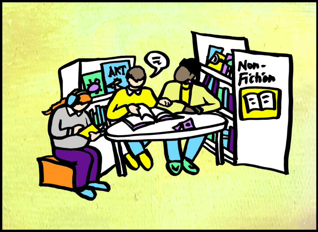 Students in the library Illustration: Copyright Dr Penelope Mendonca