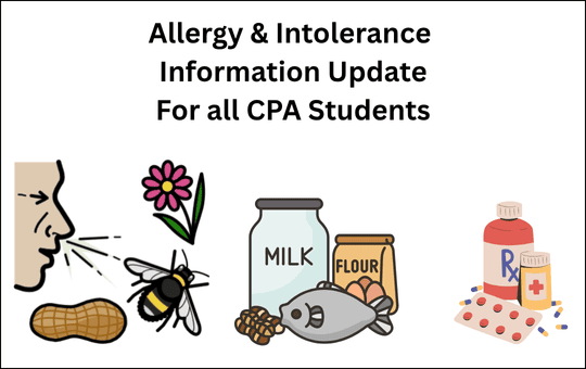 Allergy & Intolerance Information Update for all CPA Students