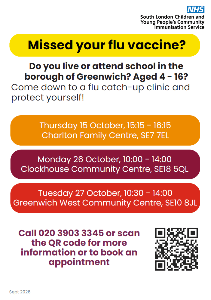 Missed your flu vaccine? Come donw to a flu catch-up clinic and protect yourself!